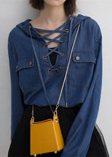 Load image into Gallery viewer, Fashion Blue Hooded Lace Up Denim Shirt Tops Long Sleeve