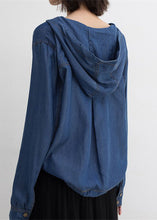 Load image into Gallery viewer, Fashion Blue Hooded Lace Up Denim Shirt Tops Long Sleeve