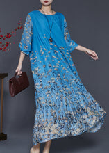 Load image into Gallery viewer, Fashion Blue Oversized Floral Silk Beach Dress Spring