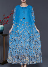 Load image into Gallery viewer, Fashion Blue Oversized Floral Silk Beach Dress Spring