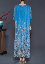 Load image into Gallery viewer, Fashion Blue Oversized Floral Silk Beach Dress Spring