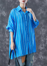 Load image into Gallery viewer, Fashion Blue Oversized Striped Cotton Shirt Tops Summer