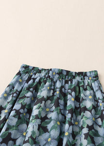 Fashion Blue Print Elastic Waist Cotton Skirts Summer