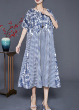 Load image into Gallery viewer, Fashion Blue Striped Patchwork Exra Large Hem Silk Robe Dresses Summer