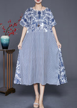 Load image into Gallery viewer, Fashion Blue Striped Patchwork Exra Large Hem Silk Robe Dresses Summer