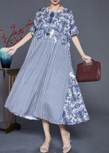 Load image into Gallery viewer, Fashion Blue Striped Patchwork Exra Large Hem Silk Robe Dresses Summer