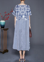 Load image into Gallery viewer, Fashion Blue Striped Patchwork Exra Large Hem Silk Robe Dresses Summer