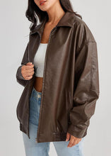 Load image into Gallery viewer, Fashion Coffee Peter Pan Collar Zippered Faux Leather Jackets Fall