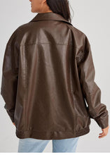 Load image into Gallery viewer, Fashion Coffee Peter Pan Collar Zippered Faux Leather Jackets Fall