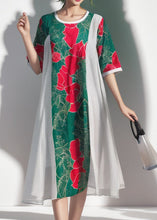 Load image into Gallery viewer, Fashion Colorblock O Neck Print Silk Dress Summer