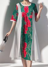 Load image into Gallery viewer, Fashion Colorblock O Neck Print Silk Dress Summer