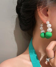 Load image into Gallery viewer, Fashion Colorblock Sterling Silver Alloy Pearl Circle Hoop Earrings