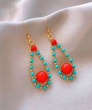 Load image into Gallery viewer, Fashion Colorblock Sterling Silver Overgild Inlaid Turquoise Agate Water Drop Drop Earrings