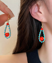 Load image into Gallery viewer, Fashion Colorblock Sterling Silver Overgild Inlaid Turquoise Agate Water Drop Drop Earrings