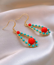 Load image into Gallery viewer, Fashion Colorblock Sterling Silver Overgild Inlaid Turquoise Agate Water Drop Drop Earrings