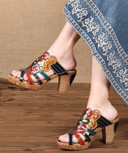 Load image into Gallery viewer, Fashion ColorblockC High Heel Cowhide Leather Cross Strap Slide Sandals