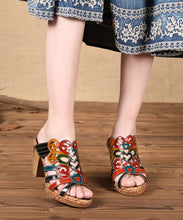 Load image into Gallery viewer, Fashion ColorblockC High Heel Cowhide Leather Cross Strap Slide Sandals