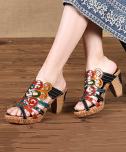 Load image into Gallery viewer, Fashion ColorblockC High Heel Cowhide Leather Cross Strap Slide Sandals