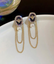 Load image into Gallery viewer, Fashion Gold Alloy Pearl Crystal Zircon Tassel Drop Earrings