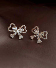 Load image into Gallery viewer, Fashion Gold Sterling Silver Alloy Zircon Bow Stud Earrings