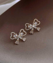 Load image into Gallery viewer, Fashion Gold Sterling Silver Alloy Zircon Bow Stud Earrings