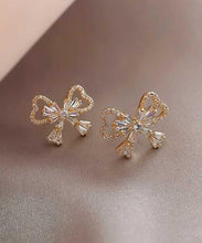 Load image into Gallery viewer, Fashion Gold Sterling Silver Alloy Zircon Bow Stud Earrings