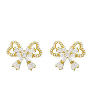 Load image into Gallery viewer, Fashion Gold Sterling Silver Alloy Zircon Bow Stud Earrings