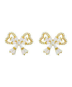 Fashion Gold Sterling Silver Alloy Zircon Bow Stud Earrings