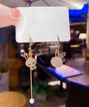 Load image into Gallery viewer, Fashion Gold Sterling Silver Overgild Zircon Asymmetry Little Rabbit Tassel Drop Earrings