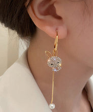 Load image into Gallery viewer, Fashion Gold Sterling Silver Overgild Zircon Asymmetry Little Rabbit Tassel Drop Earrings