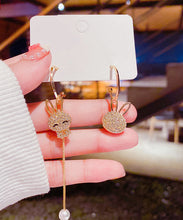 Load image into Gallery viewer, Fashion Gold Sterling Silver Overgild Zircon Asymmetry Little Rabbit Tassel Drop Earrings