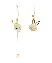 Load image into Gallery viewer, Fashion Gold Sterling Silver Overgild Zircon Asymmetry Little Rabbit Tassel Drop Earrings