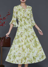 Load image into Gallery viewer, Fashion Grass Green Ruffled Tie Dye Chiffon Dresses Summer