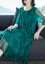 Load image into Gallery viewer, Fashion Green O-Neck Print Patchwork Tulle Maxi Dresses Summer