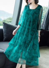 Load image into Gallery viewer, Fashion Green O-Neck Print Patchwork Tulle Maxi Dresses Summer