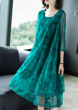 Load image into Gallery viewer, Fashion Green O-Neck Print Patchwork Tulle Maxi Dresses Summer