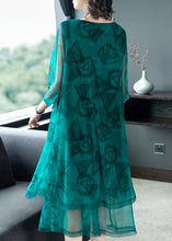 Load image into Gallery viewer, Fashion Green O-Neck Print Patchwork Tulle Maxi Dresses Summer