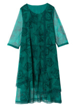 Load image into Gallery viewer, Fashion Green O-Neck Print Patchwork Tulle Maxi Dresses Summer