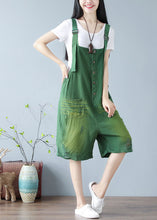 Load image into Gallery viewer, Fashion Green Oversized Cotton Ripped Jumpsuits Shorts Summer