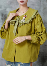 Load image into Gallery viewer, Fashion Green Peter Pan Collar Patchwork Lace Cotton Shirt Spring