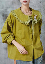 Load image into Gallery viewer, Fashion Green Peter Pan Collar Patchwork Lace Cotton Shirt Spring