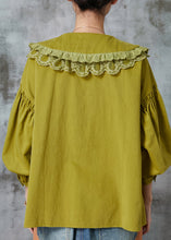 Load image into Gallery viewer, Fashion Green Peter Pan Collar Patchwork Lace Cotton Shirt Spring