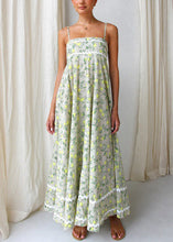 Load image into Gallery viewer, Fashion Green Print Patchwork Cotton Spaghetti Strap Dress Summer