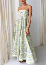 Load image into Gallery viewer, Fashion Green Print Patchwork Cotton Spaghetti Strap Dress Summer