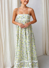 Load image into Gallery viewer, Fashion Green Print Patchwork Cotton Spaghetti Strap Dress Summer