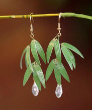 Load image into Gallery viewer, Fashion Green Sterling Silver Overgild Pearl Bamboo Leaf Drop Earrings