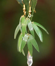 Load image into Gallery viewer, Fashion Green Sterling Silver Overgild Pearl Bamboo Leaf Drop Earrings