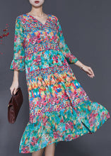 Load image into Gallery viewer, Fashion Green V Neck Print Silk Holiday Dress Summer