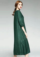 Load image into Gallery viewer, Fashion Green V Neck Wrinkled Jacquard Patchwork Silk Dress Summer