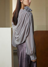 Load image into Gallery viewer, Fashion Grey Asymmetrical Solid Chiffon Shirt Long Sleeve